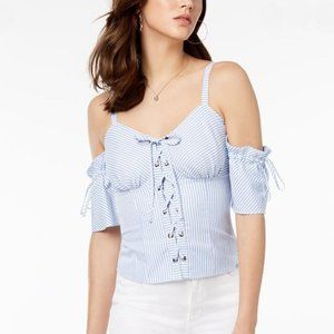 (NEW) GUESS baby blue cold-shoulder top